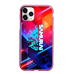 Чехол iPhone 11 Pro матовый Samurai neon game, цвет: 3D-малиновый