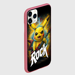 Чехол iPhone 11 Pro матовый Пикачу рокер с электрогитарой, цвет: 3D-малиновый — фото 2