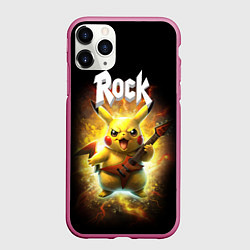 Чехол iPhone 11 Pro матовый Пикачу рокер с электрогитарой, цвет: 3D-малиновый