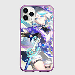 Чехол iPhone 11 Pro матовый Genshin Impact Furina радостная, цвет: 3D-фиолетовый