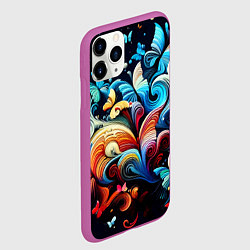 Чехол iPhone 11 Pro матовый Бабочки и цветы в ночи - фантазия, цвет: 3D-фиолетовый — фото 2
