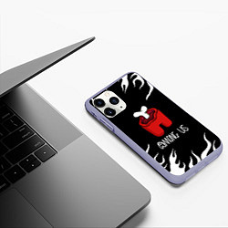 Чехол iPhone 11 Pro матовый Among us fire game, цвет: 3D-светло-сиреневый — фото 2