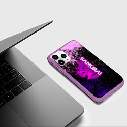 Чехол iPhone 11 Pro матовый Samurai neon logo краски, цвет: 3D-фиолетовый — фото 2