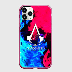 Чехол iPhone 11 Pro матовый Assassins Creed fight fire, цвет: 3D-малиновый