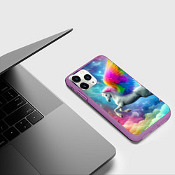 Чехол iPhone 11 Pro матовый Космический крылатый единорог - нейросеть, цвет: 3D-фиолетовый — фото 2