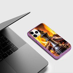 Чехол iPhone 11 Pro матовый Шахматы - король на фоне огня, цвет: 3D-фиолетовый — фото 2