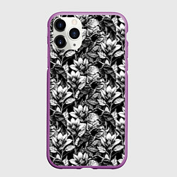 Чехол iPhone 11 Pro матовый Вороны в цветах, цвет: 3D-фиолетовый