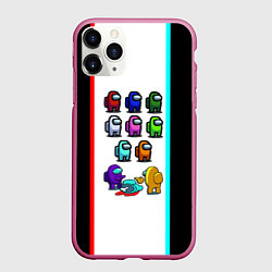 Чехол iPhone 11 Pro матовый Among us line, цвет: 3D-малиновый