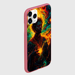 Чехол iPhone 11 Pro матовый Огненный монах, цвет: 3D-малиновый — фото 2