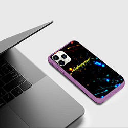 Чехол iPhone 11 Pro матовый Огненная лава и вода киберпанк, цвет: 3D-фиолетовый — фото 2