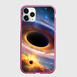 Чехол iPhone 11 Pro матовый Чёрная дыра поглощает вселенную, цвет: 3D-малиновый