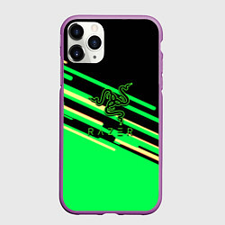 Чехол iPhone 11 Pro матовый Razer line green pattern, цвет: 3D-фиолетовый