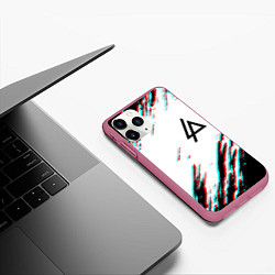 Чехол iPhone 11 Pro матовый Linkin park краски глитч, цвет: 3D-малиновый — фото 2