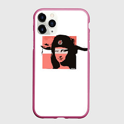 Чехол iPhone 11 Pro матовый Banksy девушка в шапке, цвет: 3D-малиновый