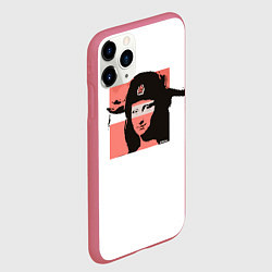 Чехол iPhone 11 Pro матовый Banksy девушка в шапке, цвет: 3D-малиновый — фото 2