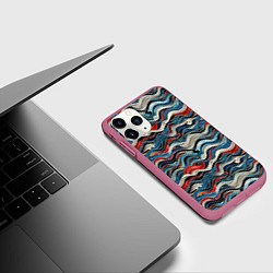 Чехол iPhone 11 Pro матовый Разноцветные абстрактные волны, цвет: 3D-малиновый — фото 2