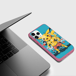 Чехол iPhone 11 Pro матовый Мускулистый Пикачу в шортах, цвет: 3D-малиновый — фото 2
