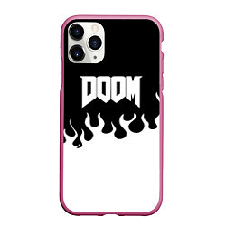 Чехол iPhone 11 Pro матовый Doom fire white, цвет: 3D-малиновый