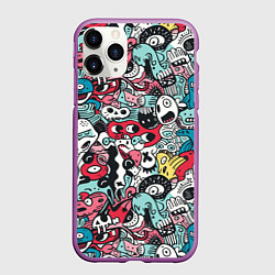 Чехол iPhone 11 Pro матовый Дудл животные абстракция, цвет: 3D-фиолетовый
