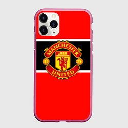 Чехол iPhone 11 Pro матовый Манчестер Юнайтед полосы, цвет: 3D-малиновый