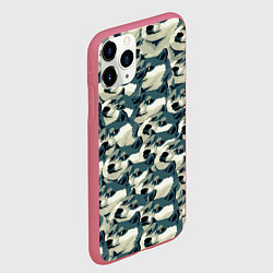 Чехол iPhone 11 Pro матовый Доги мем паттерн, цвет: 3D-малиновый — фото 2