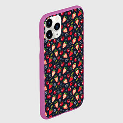 Чехол iPhone 11 Pro матовый Ягоды клубники на темном фоне, цвет: 3D-фиолетовый — фото 2