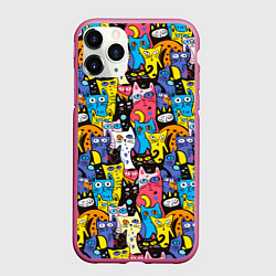 Чехол iPhone 11 Pro матовый Креативные коты, цвет: 3D-малиновый