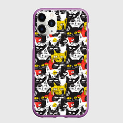 Чехол iPhone 11 Pro матовый Прикольные коты, цвет: 3D-фиолетовый