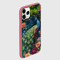Чехол iPhone 11 Pro матовый Павлин в саду, цвет: 3D-малиновый — фото 2