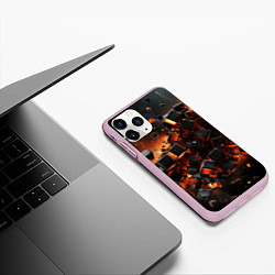 Чехол iPhone 11 Pro матовый Черные кубики во взрыве абстракции, цвет: 3D-розовый — фото 2