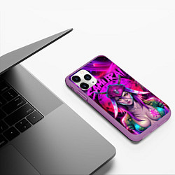 Чехол iPhone 11 Pro матовый Девушка самурай в откровенном костюме, цвет: 3D-фиолетовый — фото 2