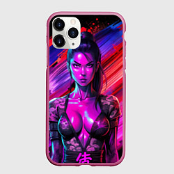 Чехол iPhone 11 Pro матовый Девушка самурай в откровенном костюме, цвет: 3D-малиновый