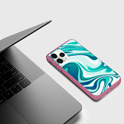 Чехол iPhone 11 Pro матовый Кислотно синий белый мраморный фон, цвет: 3D-малиновый — фото 2