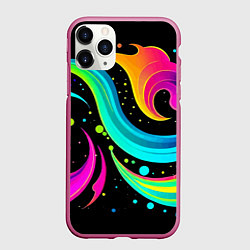Чехол iPhone 11 Pro матовый Яркая неоновая абстракция - нейросеть, цвет: 3D-малиновый