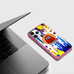 Чехол iPhone 11 Pro матовый Among us краски цветные с потёками, цвет: 3D-малиновый — фото 2