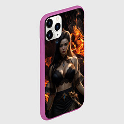 Чехол iPhone 11 Pro матовый Девушка в черном белье на фоне огня, цвет: 3D-фиолетовый — фото 2