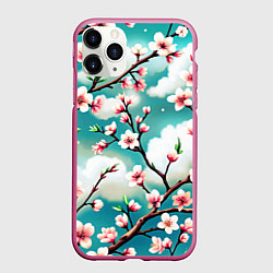 Чехол iPhone 11 Pro матовый Цветущие ветки японской сакуры, цвет: 3D-малиновый