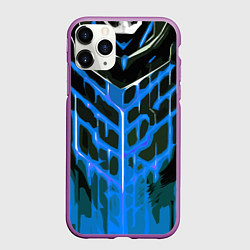 Чехол iPhone 11 Pro матовый Хаотичные синие линии на чёрном фоне, цвет: 3D-фиолетовый