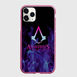Чехол iPhone 11 Pro матовый Assassins Creed flame, цвет: 3D-малиновый