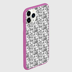 Чехол iPhone 11 Pro матовый Черно белый узор с ящерицами - паттерн, цвет: 3D-фиолетовый — фото 2