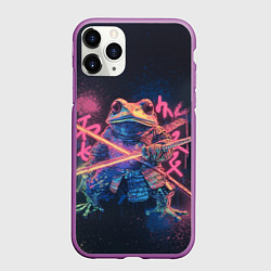 Чехол iPhone 11 Pro матовый Самурай жаба - неоновое граффити крупно, цвет: 3D-фиолетовый