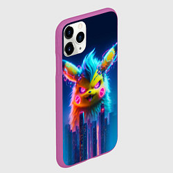 Чехол iPhone 11 Pro матовый Кибер-Пикачу среди небоскрёбов - нейроарт, цвет: 3D-фиолетовый — фото 2