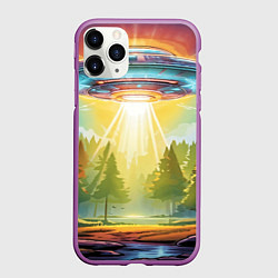 Чехол iPhone 11 Pro матовый UFO In The Forest, цвет: 3D-фиолетовый