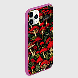 Чехол iPhone 11 Pro матовый Лесные красные грибы мухоморы - паттерн, цвет: 3D-фиолетовый — фото 2