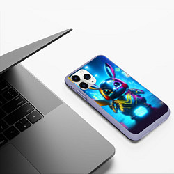 Чехол iPhone 11 Pro матовый Neon cyber Pikachu made of metal steel - ai art, цвет: 3D-светло-сиреневый — фото 2