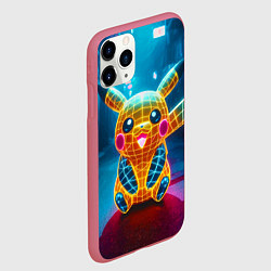 Чехол iPhone 11 Pro матовый Полигональный неоновый Пикачу - нейроарт, цвет: 3D-малиновый — фото 2