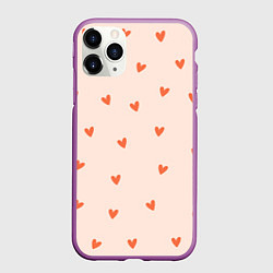 Чехол iPhone 11 Pro матовый Разбросанные сердца - паттерн, цвет: 3D-фиолетовый