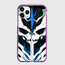 Чехол iPhone 11 Pro матовый Абстрактный белый череп и синие полосы, цвет: 3D-фиолетовый