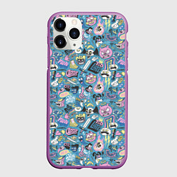 Чехол iPhone 11 Pro матовый Дудл животные и меч, цвет: 3D-фиолетовый