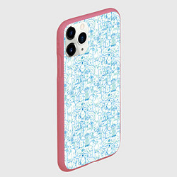 Чехол iPhone 11 Pro матовый Дудл - паттерн звери рисованные лайнарт, цвет: 3D-малиновый — фото 2